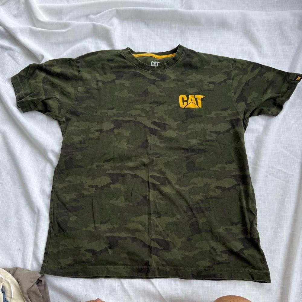 CAT Caterpillar Green Camouflage Graphic T-Shirt
